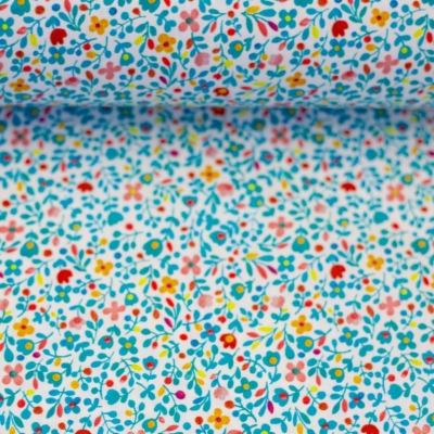 Baumwolle Ostern | HAPPY EASTER Blumen | Türkis